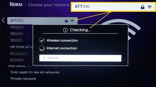 Roku device is connected to the internet